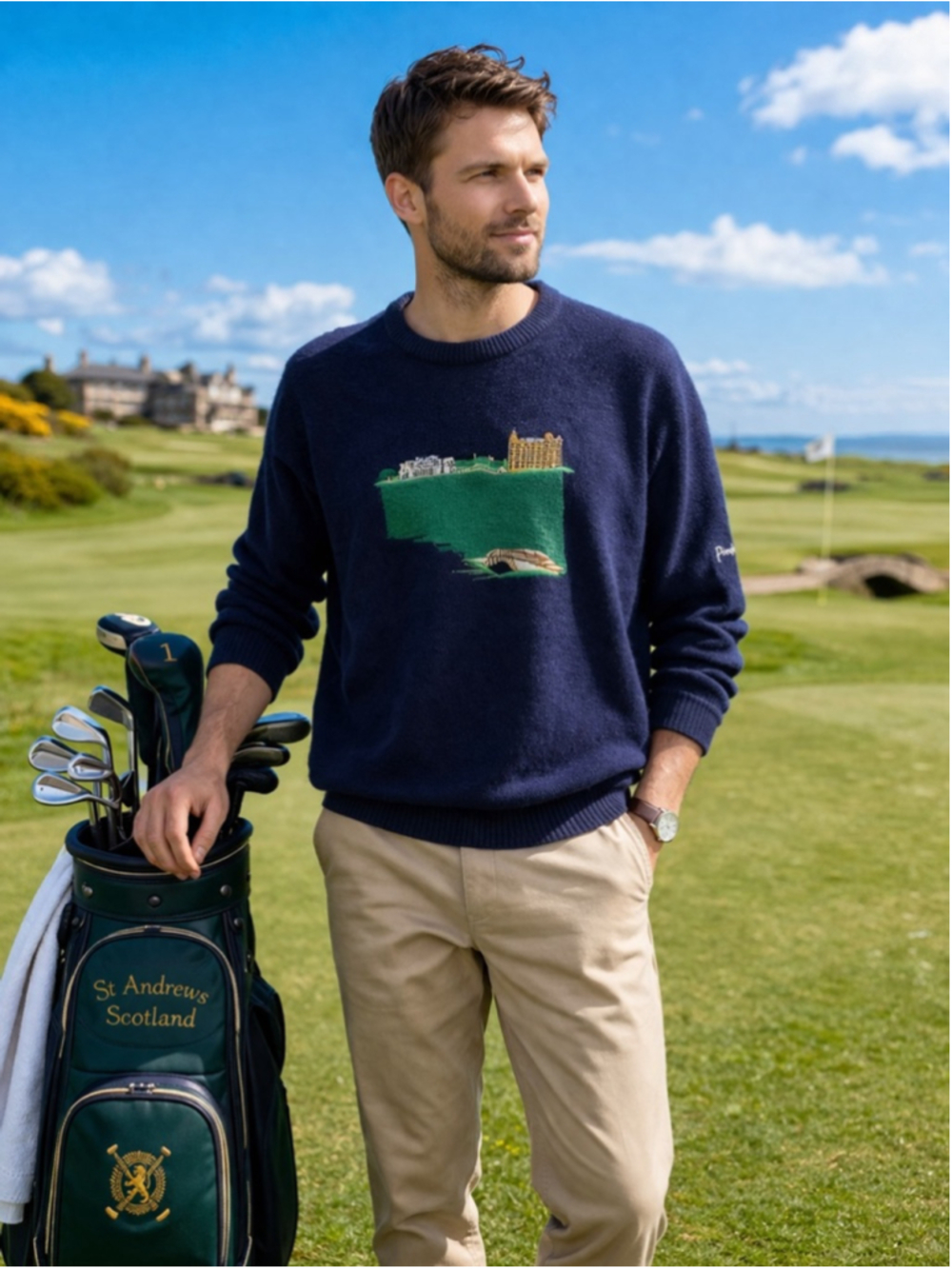 VTG Pringle Sports Sweater Men L St Andrews Golf Embroidered Country Club Navy
